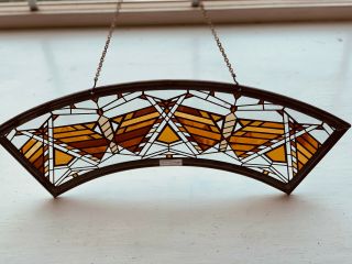 Certified Frank Lloyd Wright Foundation Stained Glass Panel Arched - 19 "