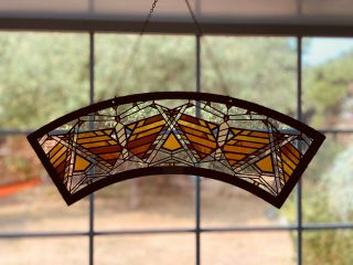 Certified Frank Lloyd Wright Foundation Stained Glass Panel Arched - 19 