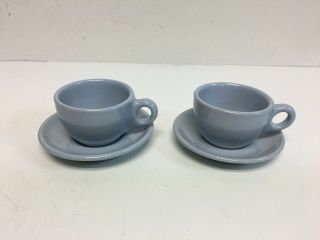 Set Of 2 Buffalo China Blue Lune Restaurant Coffee Cups & Saucers