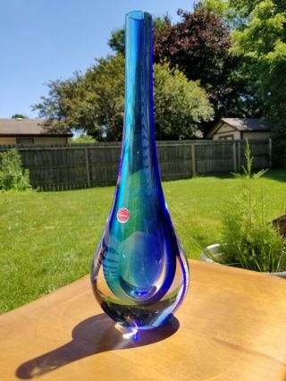 Large Murano Sommerso Art Glass Vase With Label