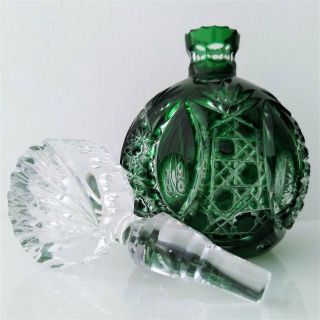 Val Saint Lambert Hand - Cut Crystal Perfume Bottle Emerald Green