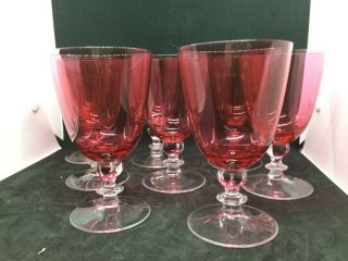 Set 8 Cranberry W/clear Stem 10 Oz.  Water Ice Tea Wine Glasses