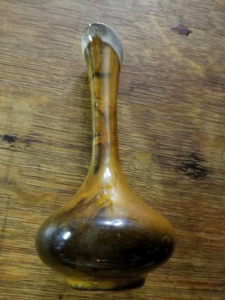 Anna Van Briggle Br/blk Drip Glaze Bud Vase 6 " H Ewer Signed Mid Century Pottery