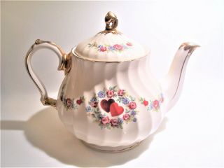 Sadler Swirl Ribbed Floral Teapot Hearts Numbered