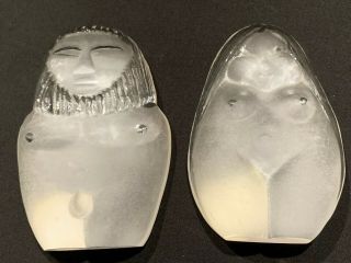 Mats Jonasson Eskimo Native Man/woman Nude Swedish Crystal Art Glass Signed
