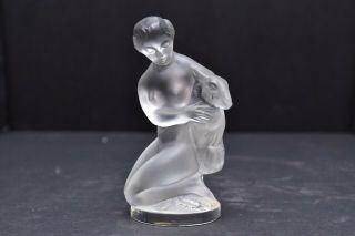 Lalique France Crystal Figurine Woman Nude Diana With Lamb Fawn