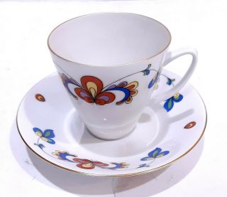 Porsgrund Farmers Rose Floral Flowers Porcelain Cup And Saucer