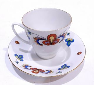 PORSGRUND FARMERS ROSE FLORAL FLOWERS PORCELAIN CUP AND SAUCER 3