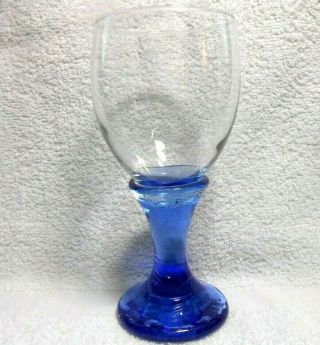 Fire & Light Signed & Initial Recycled Glass Cobalt Blue 1 Water/wine Goblet 7 "