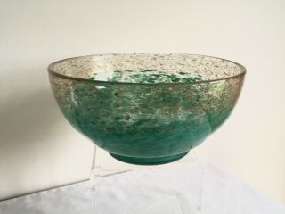 Vintage Scottish John Moncrieff Monart Stunning Green & Gold Glass Large Bowl