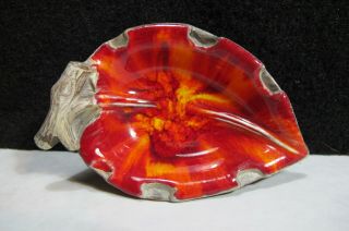 1962 Vintage Treasure Craft Leaf Ashtray Fire Burst Orange Red Ca