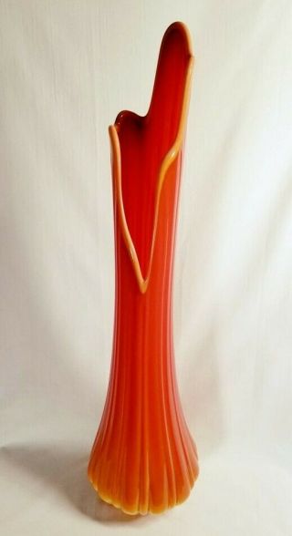 L E Smith Bittersweet Swung Slag Glass Vase 25 Inches Mid Century Modern