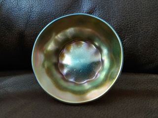 Lct Louis Comfort Tiffany Iridescent Art Glass Favrile Salt Cellar Bowl,  3 " 642