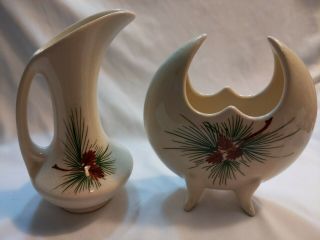 1970s Vintage Loveland Colorado Pottery Souvenir Mini Pinecones Pitcher And Vase