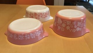 Set Of 3 Vintage Pyrex Casserole Dishes Pink Gooseberry 471 472 473 W/ One Lid