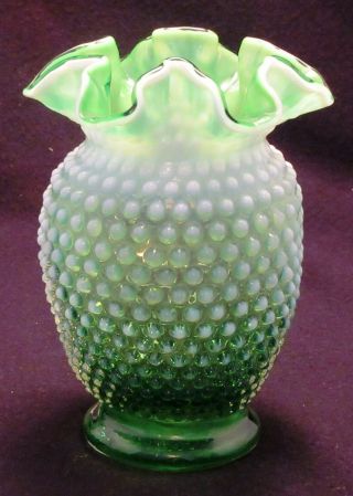 Fenton No.  3856 Lime Opalescent Hobnail 6 " Vase,  C.  1952 - 54