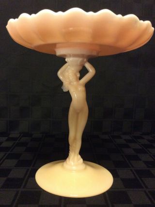 Cambridge Crown Tuscan Pink Shell 8 " Compote Nude Lady Stem