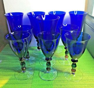 Mikasa Goblets Estate Cobalt Blue Set 5 Wine & 5 Ice Tea Or Water (1993 - 97) Fab