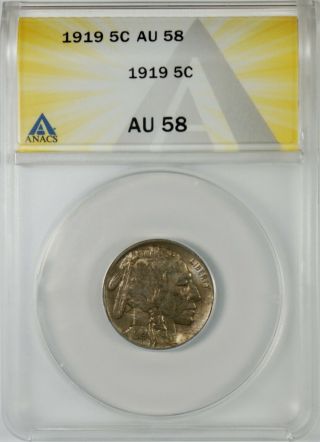 1919 5c Indian Head Buffalo Nickel Coin Anacs Au58