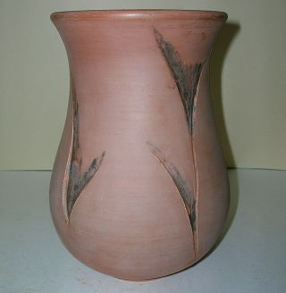 Hand Crafted Studio Pottery Bouquet Vase Red Clay W/ Design 7.  25 " Tall Planter