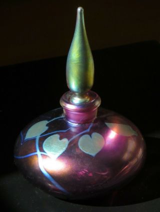 Lundberg Studio Art Glass/blown Glass Hearts And Vines Aurene Perfume Bottle
