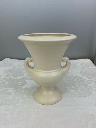 Vintage Haeger Two Handle Pottery Vase Urn Cream White Marked Haeger Usa