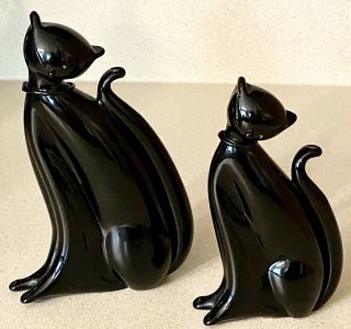 Mid Century Archimede Seguso Italy Murano Art Glass Black Cat Figurines
