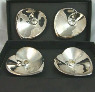 Dansk Design With Light Silverplate Heart Candle Holders W Boxes (4 Total)