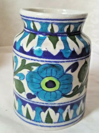 Vintage Turquoise Flower Persian Art Pottery Vase Hand Painted Daisy