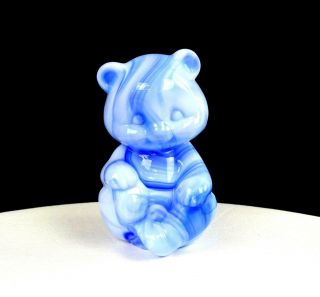 Fenton Almost Heaven Blue Slag Glass Sitting Bear Cub 3 5/8 " Figurine Orig Stick