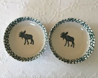 Tienshan Folk Craft Moose Country Bowls (2) Soup Cereal 6 1/2 " Green Sponge