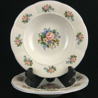 Set Of 2 Vtg Rim Soup Bowls 9 " By Tabletops Unlimited Victoria Floral Bouquet