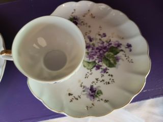 Pair VIOLETS MARKED M JAPAN TEA Cup & Snack Fine Bone China 2