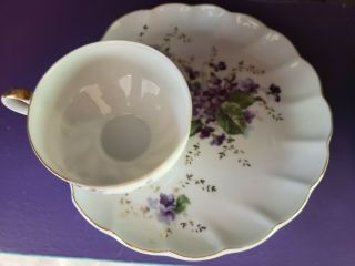Pair VIOLETS MARKED M JAPAN TEA Cup & Snack Fine Bone China 3