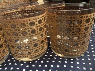 Six Culver Mid Century 22k Gold Canella Pattern Low Ball Glasses/Tumblers 3
