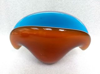 Murano Venetian Barbini Blue Amber Art Glass Clam Shell Bowl Vase