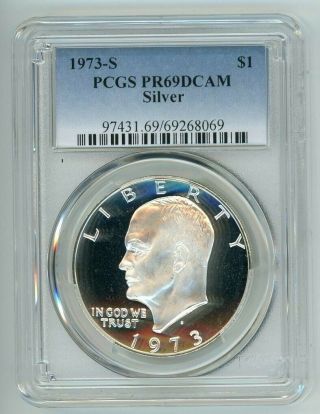 1973 S Silver Eisenhower Dollar $1 Pcgs Pr69dcam Aaa