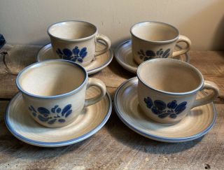 Pfaltzgraff Folk Art Castle Mark Coffee Cup Mug & Saucers Set Of 4