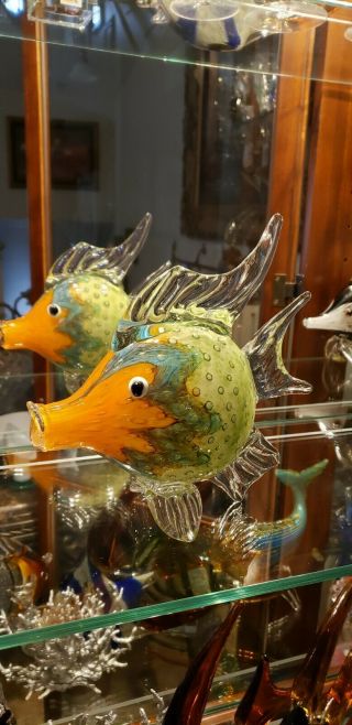 Murano Style Glass Fish Art Glass Controlled Bubble 8.  5 "