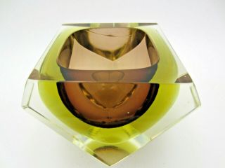 Murano Poli Seguso Era Faceted Brown & Amber Sommerso Glass Geode Bowl
