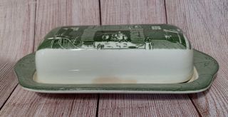 Vintage Royal China Colonial Homestead Green Covered Butter Dish