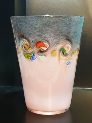 Monart/vasart/strathearn Perthshire Scottish Glass Vase Pink/black - Salmon Mark