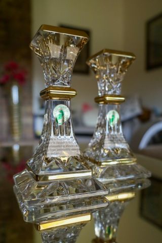 Waterford Crystal Lismore Gold Candlestick Holders.  Pair