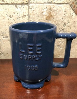 Vintage Frankoma Pottery - C1 Footed Blue Coffee Mug - Lee Supply 1988