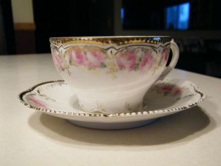 Antique Delicate Tea Cup/saucer Gold Gilded R.  S.  Prussia Red Mark