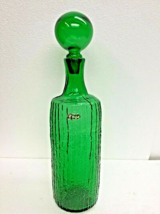 Mid Century Bischoff Glass Decanter Vase W Stopper Wayne Husted Emerald Green