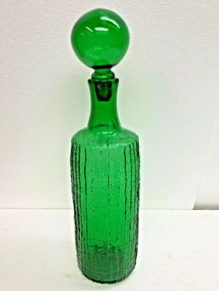 Mid Century Bischoff Glass Decanter Vase W Stopper Wayne Husted Emerald Green 2