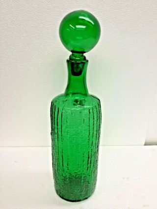 Mid Century Bischoff Glass Decanter Vase W Stopper Wayne Husted Emerald Green 3