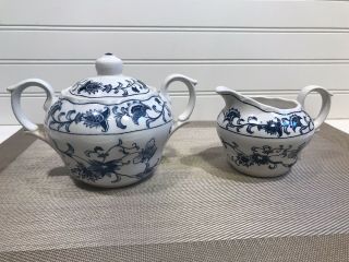 Nikko Ming Tree Blue White Porcelain Sugar Bowl And Creamer Double Phoenix Japan