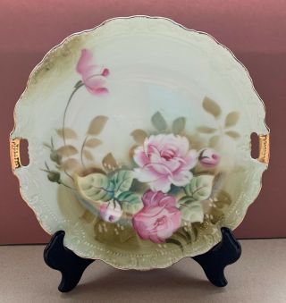 Lefton China,  Heritage Green,  Handled Cake Plate,  9 ",  719,  Japan,  Hand Painted